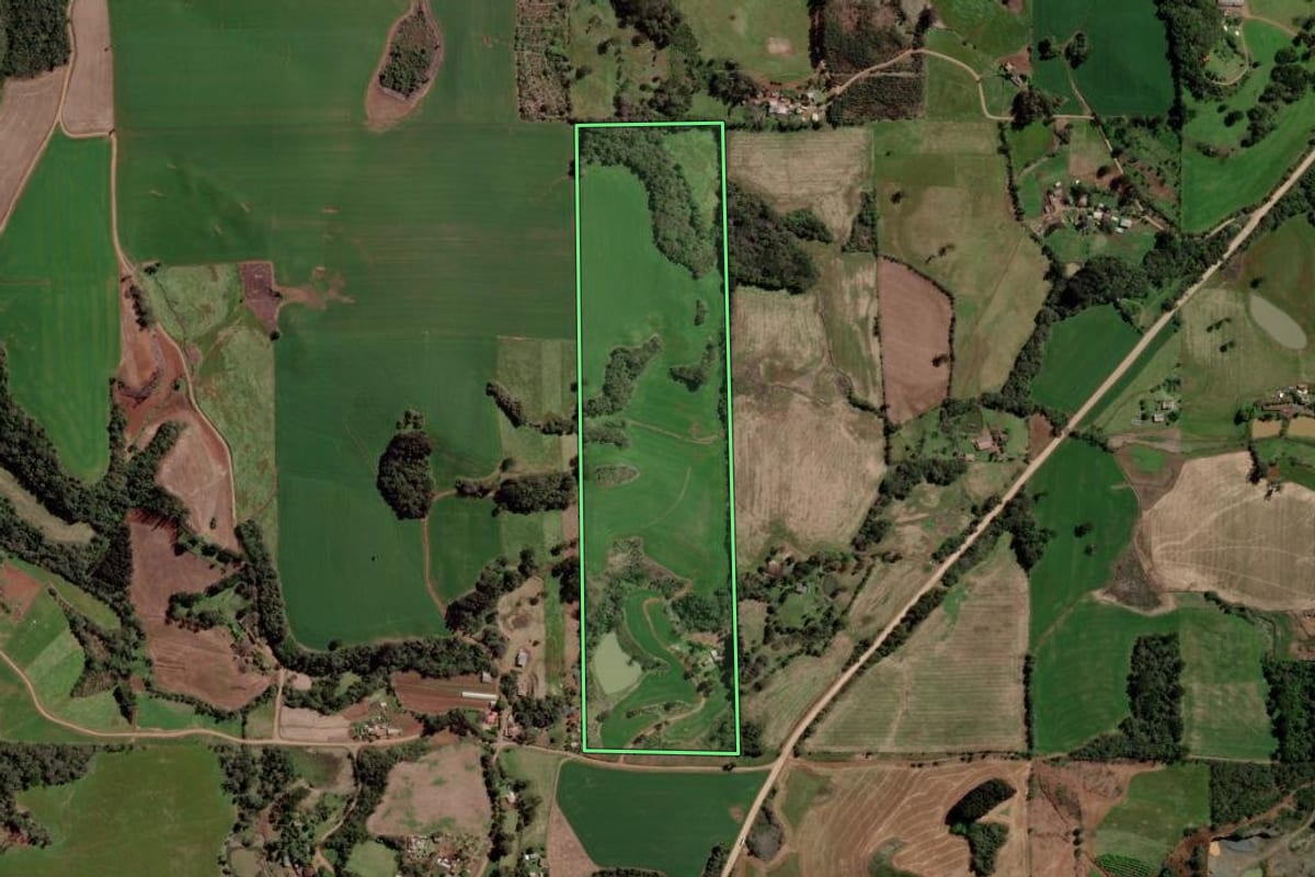 Imagem de satélite do imóvel rural em Erechim (RS), com o contorno declarado no CAR desenhado por cima.