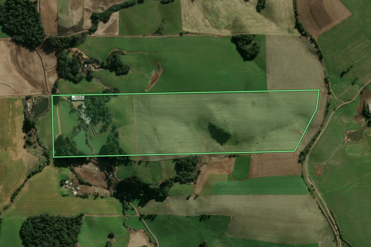 Imagem de satélite do imóvel rural em Erechim (RS), com o contorno declarado no CAR desenhado por cima.