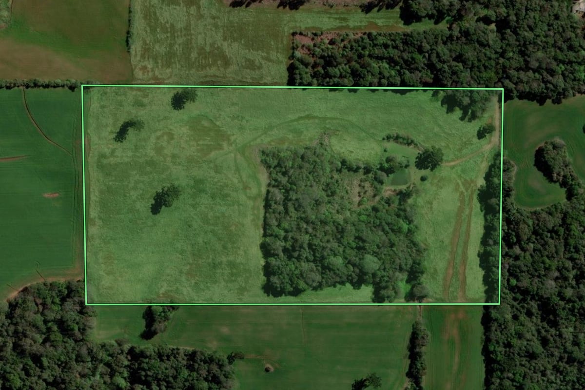 Imagem de satélite do imóvel rural em Erechim (RS), com o contorno declarado no CAR desenhado por cima.