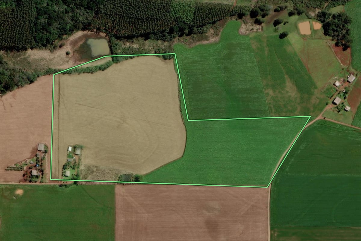 Imagem de satélite do imóvel rural em Erechim (RS), com o contorno declarado no CAR desenhado por cima.