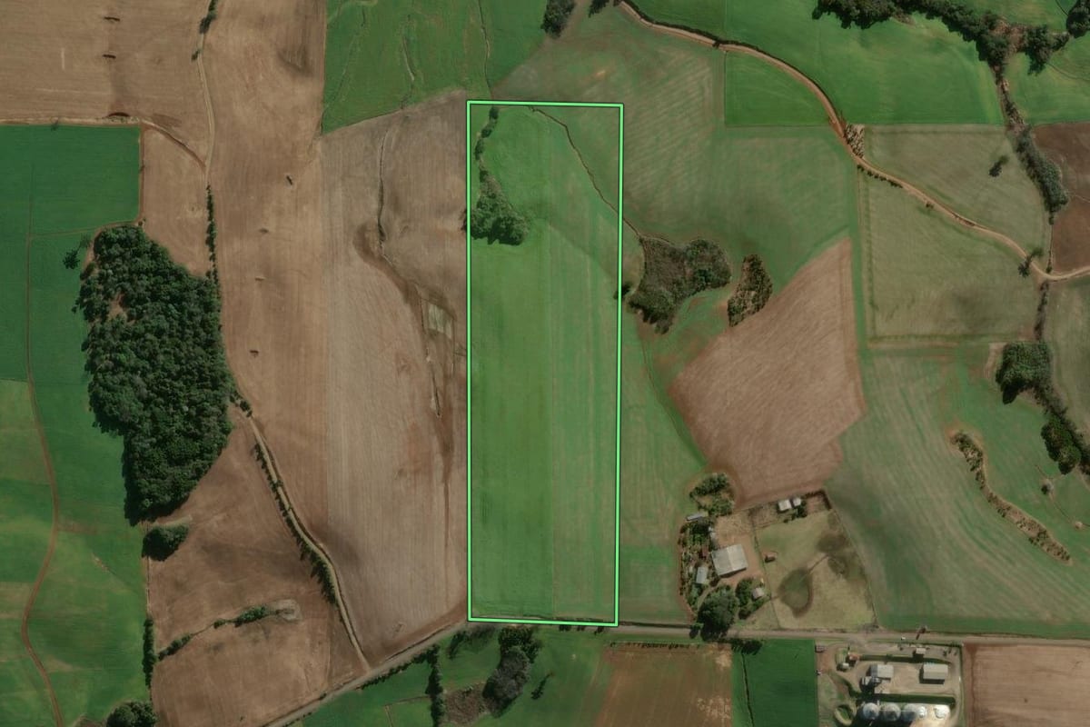 Imagem de satélite do imóvel rural em Erechim (RS), com o contorno declarado no CAR desenhado por cima.