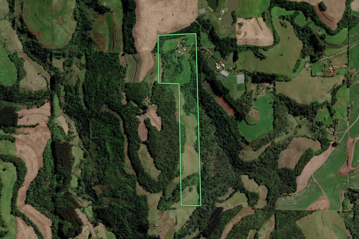 Imagem de satélite do imóvel rural em Erechim (RS), com o contorno declarado no CAR desenhado por cima.