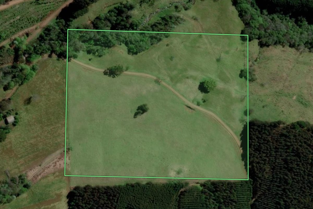Imagem de satélite do imóvel rural em Erechim (RS), com o contorno declarado no CAR desenhado por cima.