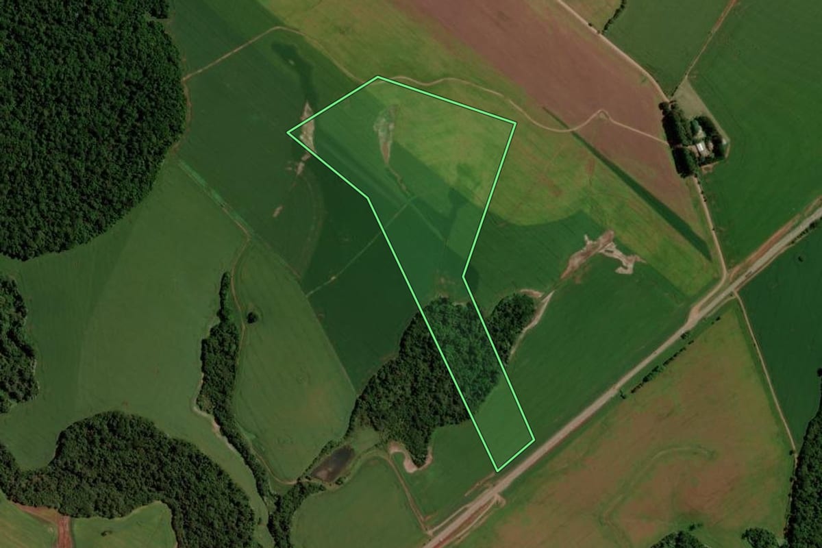 Imagem de satélite do imóvel rural em Ernestina (RS), com o contorno declarado no CAR desenhado por cima.