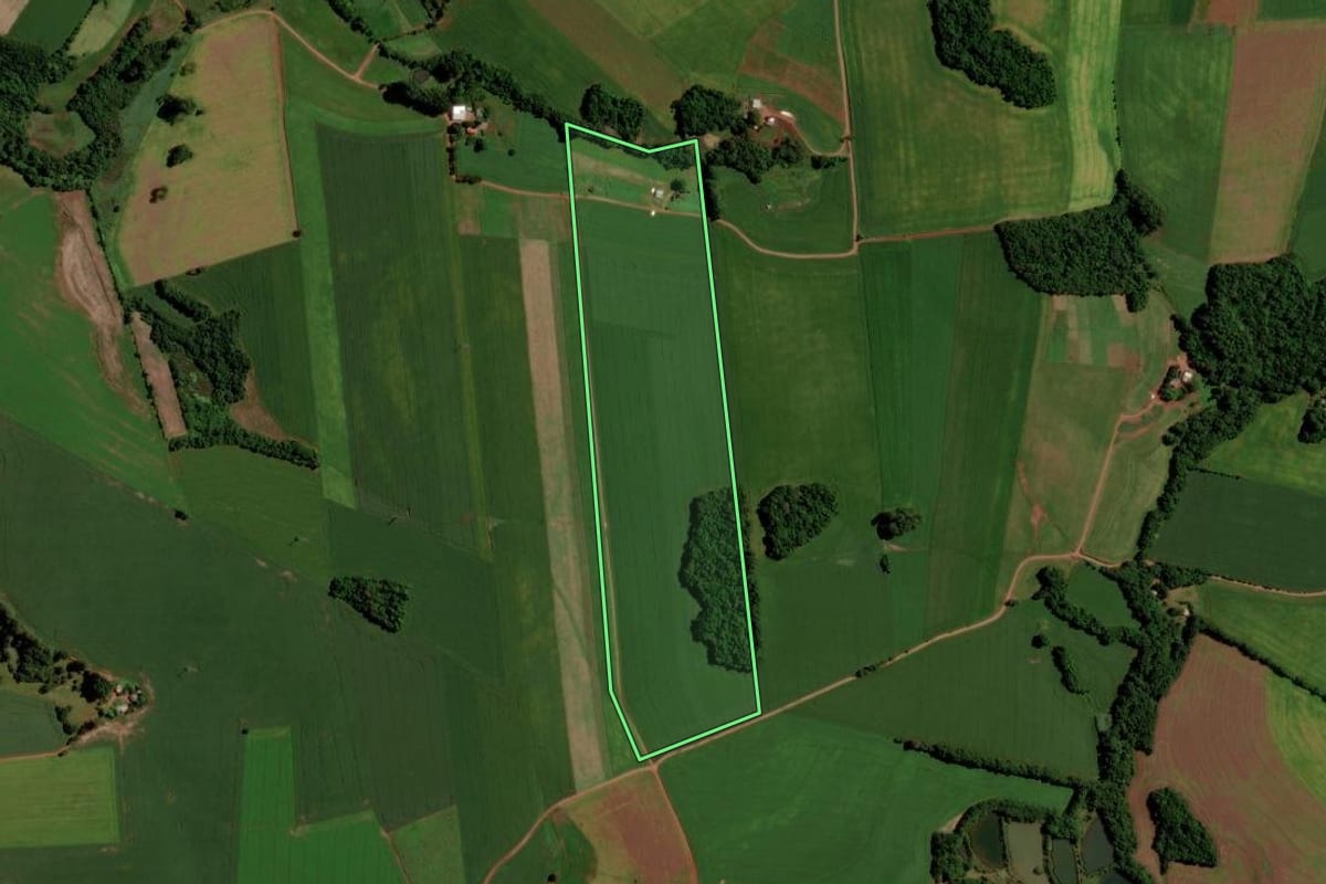 Imagem de satélite do imóvel rural em Ernestina (RS), com o contorno declarado no CAR desenhado por cima.