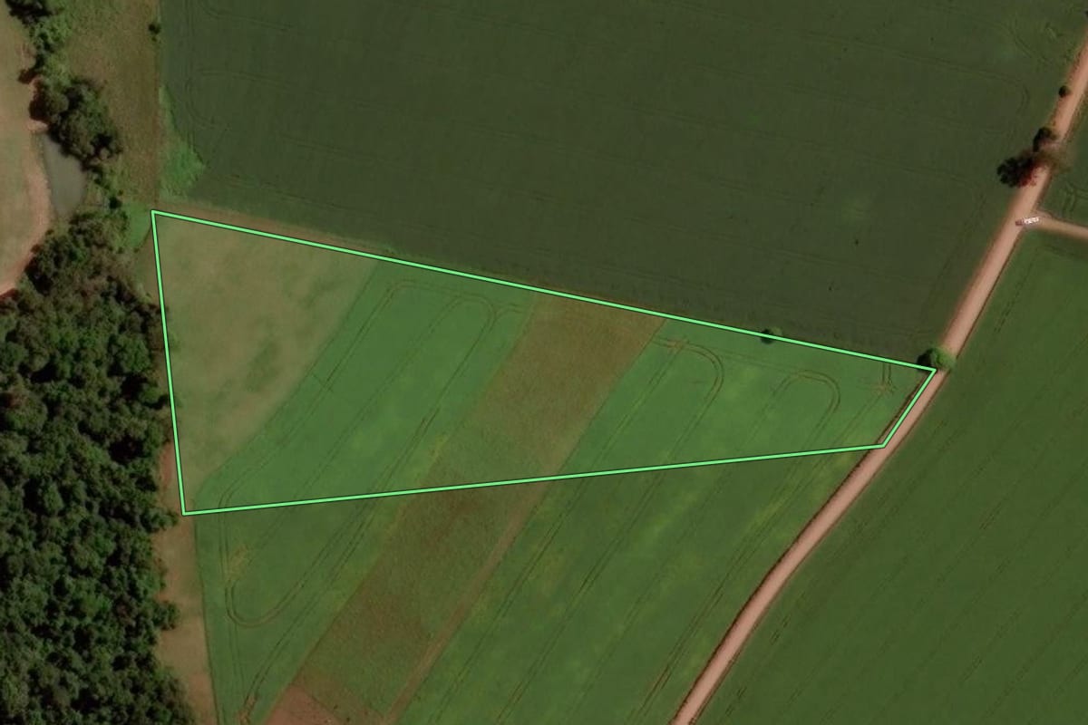 Imagem de satélite do imóvel rural em Ernestina (RS), com o contorno declarado no CAR desenhado por cima.