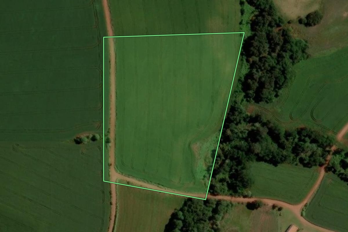 Imagem de satélite do imóvel rural em Ernestina (RS), com o contorno declarado no CAR desenhado por cima.