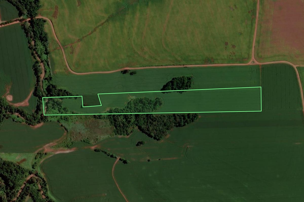 Imagem de satélite do imóvel rural em Ernestina (RS), com o contorno declarado no CAR desenhado por cima.