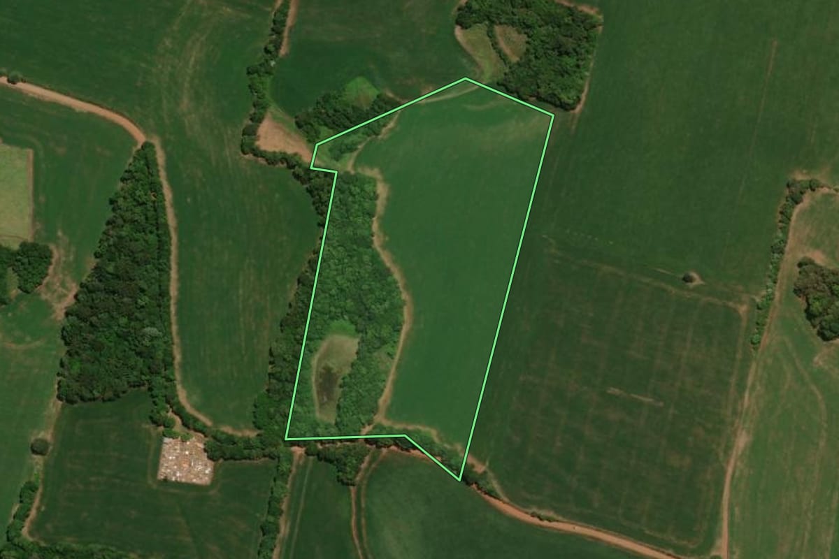 Imagem de satélite do imóvel rural em Ernestina (RS), com o contorno declarado no CAR desenhado por cima.