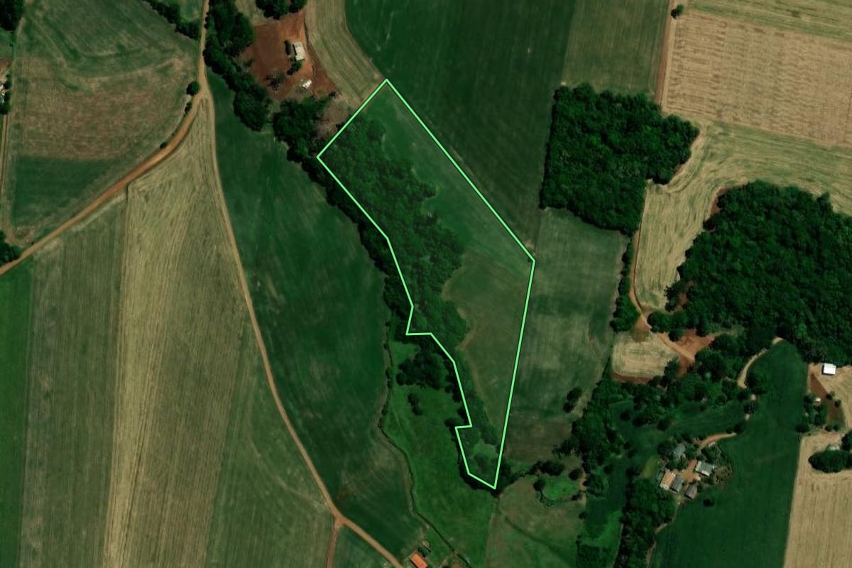 Imagem de satélite do imóvel rural em Ernestina (RS), com o contorno declarado no CAR desenhado por cima.