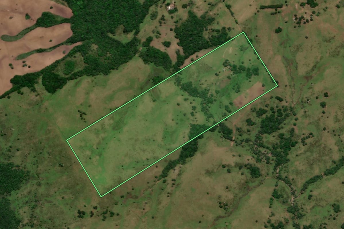 Imagem de satélite do imóvel rural em Herval (RS), com o contorno declarado no CAR desenhado por cima.