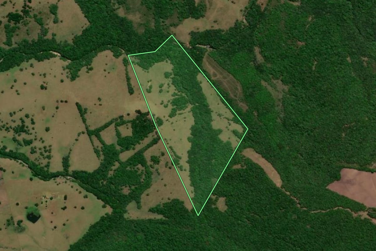 Imagem de satélite do imóvel rural em Herval (RS), com o contorno declarado no CAR desenhado por cima.