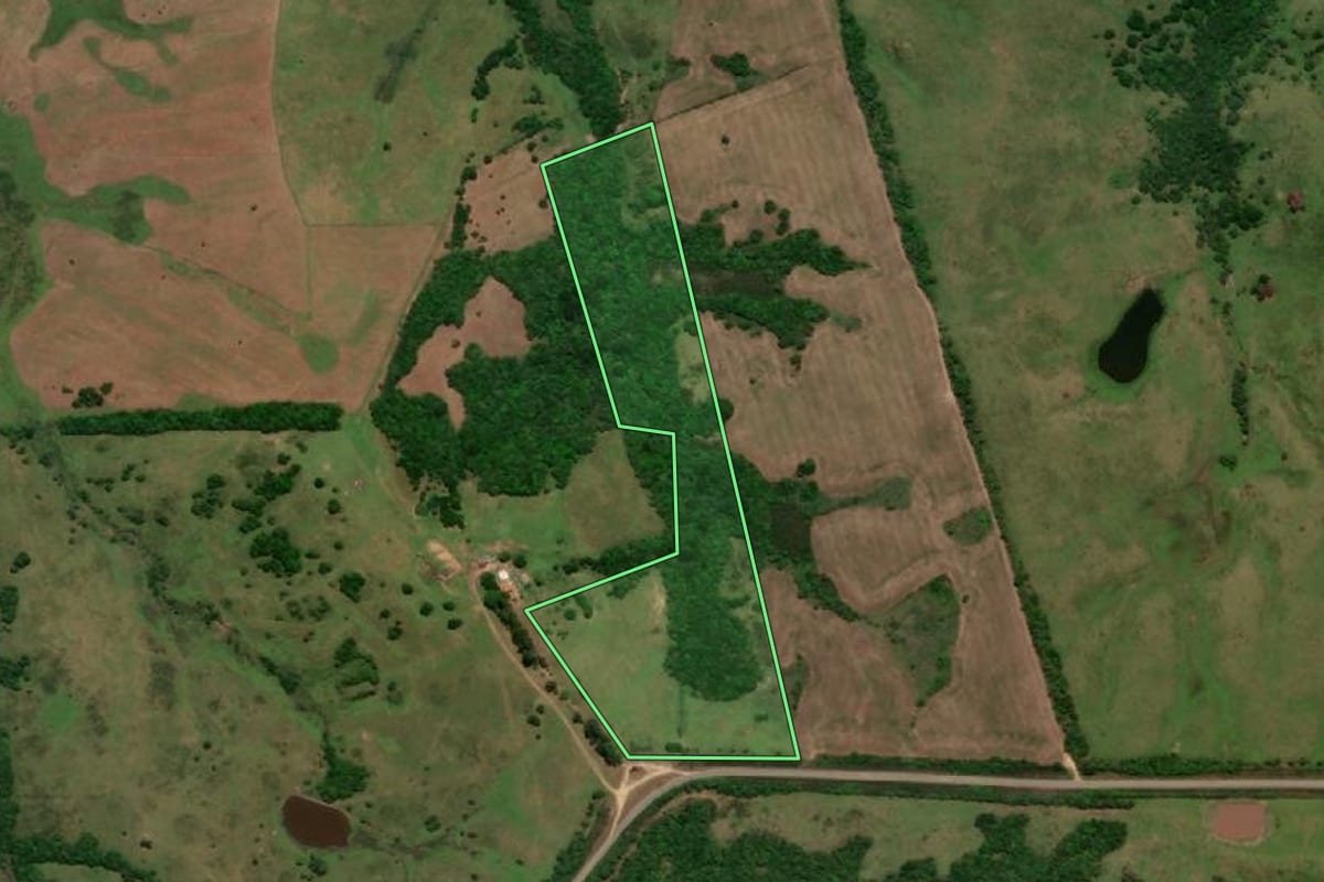 Imagem de satélite do imóvel rural em Herval (RS), com o contorno declarado no CAR desenhado por cima.