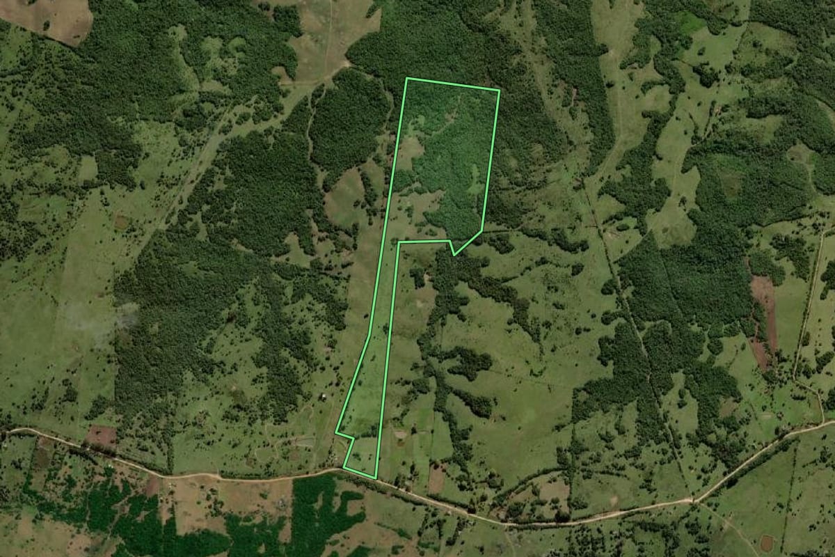 Imagem de satélite do imóvel rural em Herval (RS), com o contorno declarado no CAR desenhado por cima.
