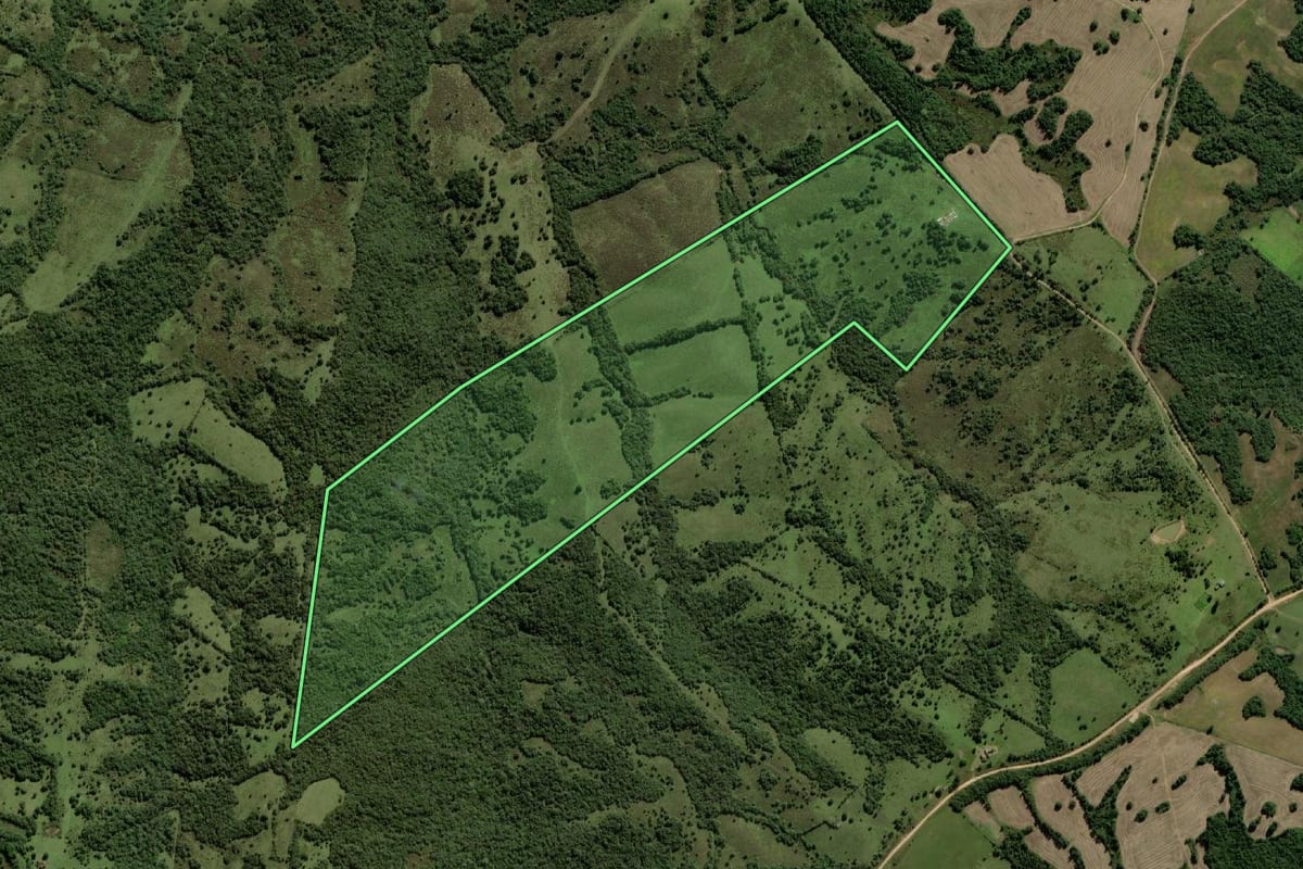 Imagem de satélite do imóvel rural em Herval (RS), com o contorno declarado no CAR desenhado por cima.