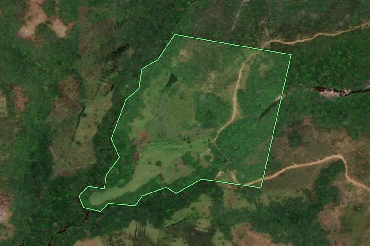 Imagem de satélite do imóvel rural em Herval (RS), com o contorno declarado no CAR desenhado por cima.