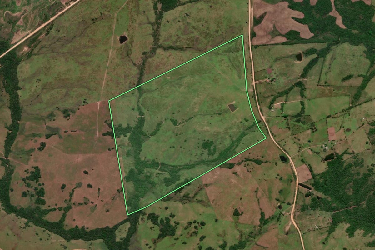 Imagem de satélite do imóvel rural em Herval (RS), com o contorno declarado no CAR desenhado por cima.