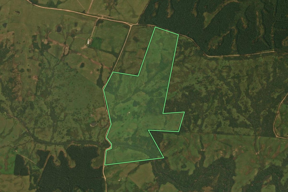 Imagem de satélite do imóvel rural em Herval (RS), com o contorno declarado no CAR desenhado por cima.