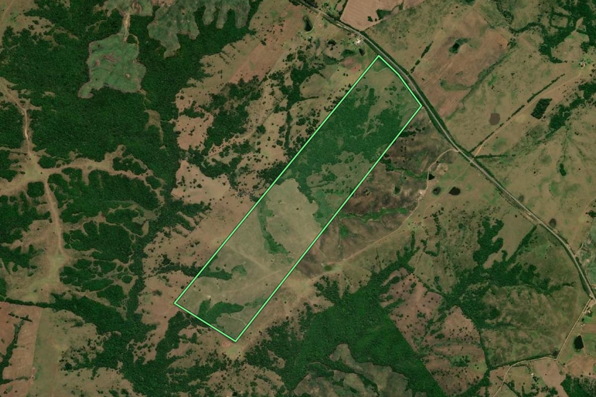 Imagem de satélite do imóvel rural em Herval (RS), com o contorno declarado no CAR desenhado por cima.