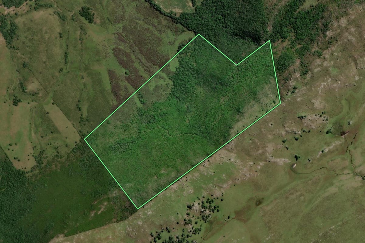 Imagem de satélite do imóvel rural em Herval (RS), com o contorno declarado no CAR desenhado por cima.