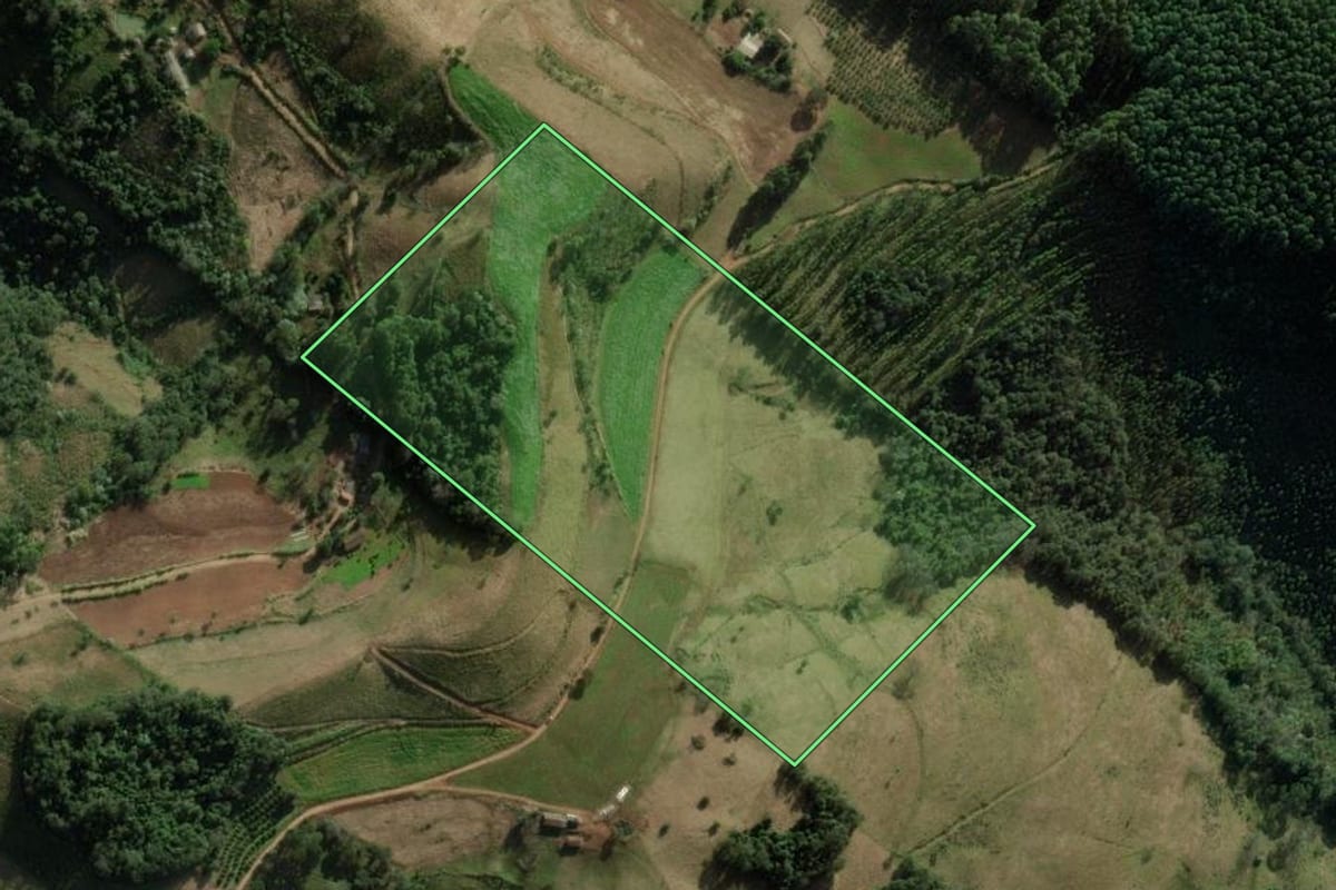 Imagem de satélite do imóvel rural em Erval Grande (RS), com o contorno declarado no CAR desenhado por cima.