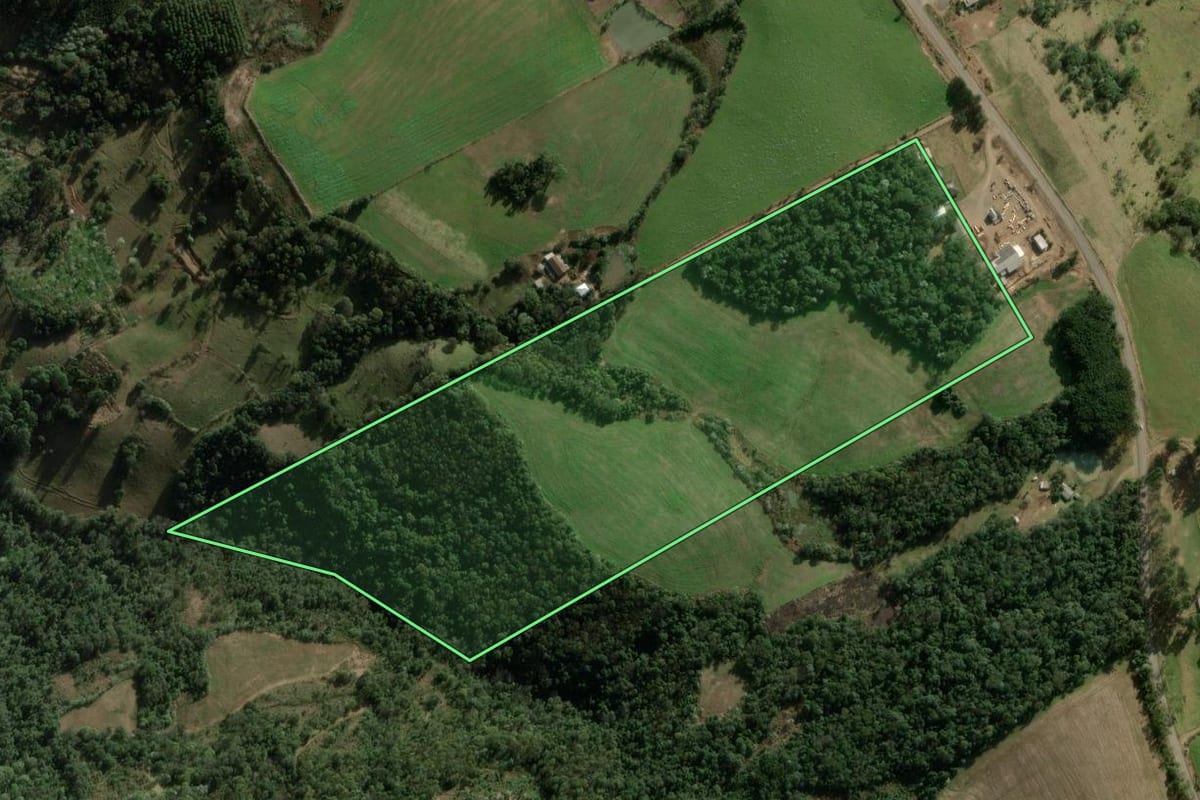 Imagem de satélite do imóvel rural em Erval Grande (RS), com o contorno declarado no CAR desenhado por cima.