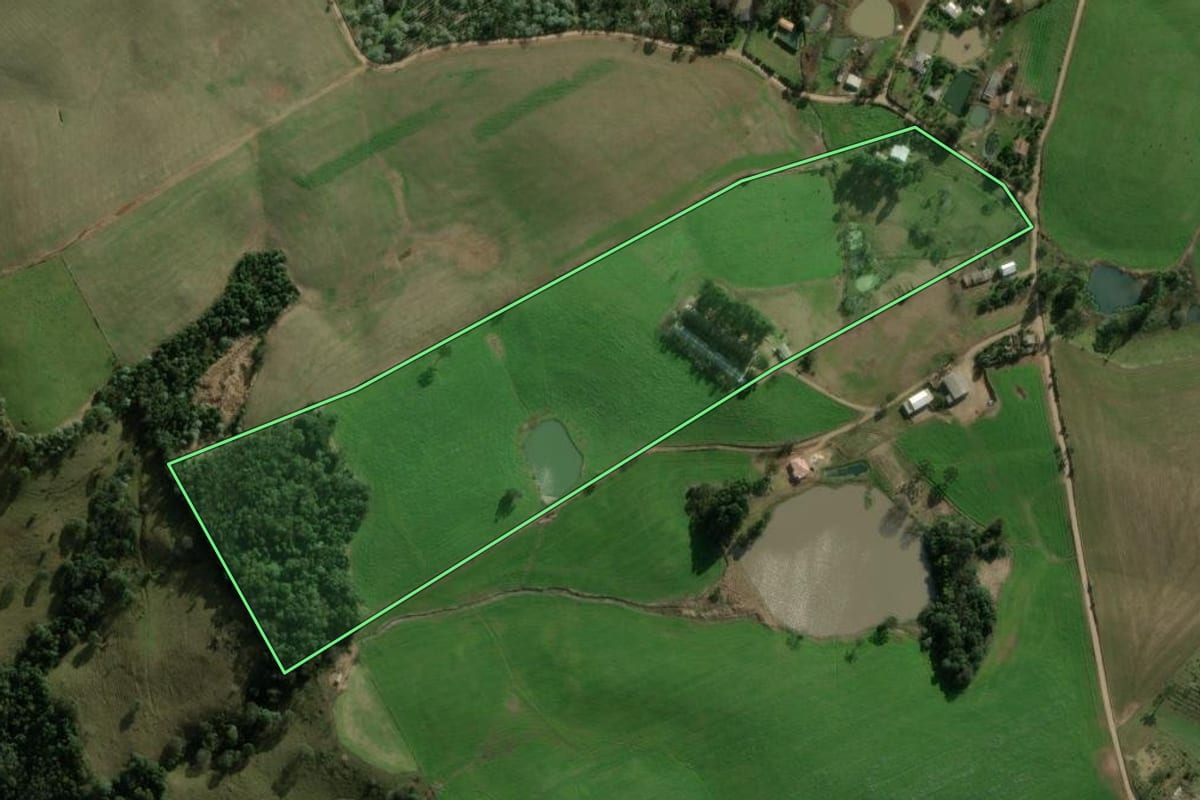 Imagem de satélite do imóvel rural em Erval Grande (RS), com o contorno declarado no CAR desenhado por cima.