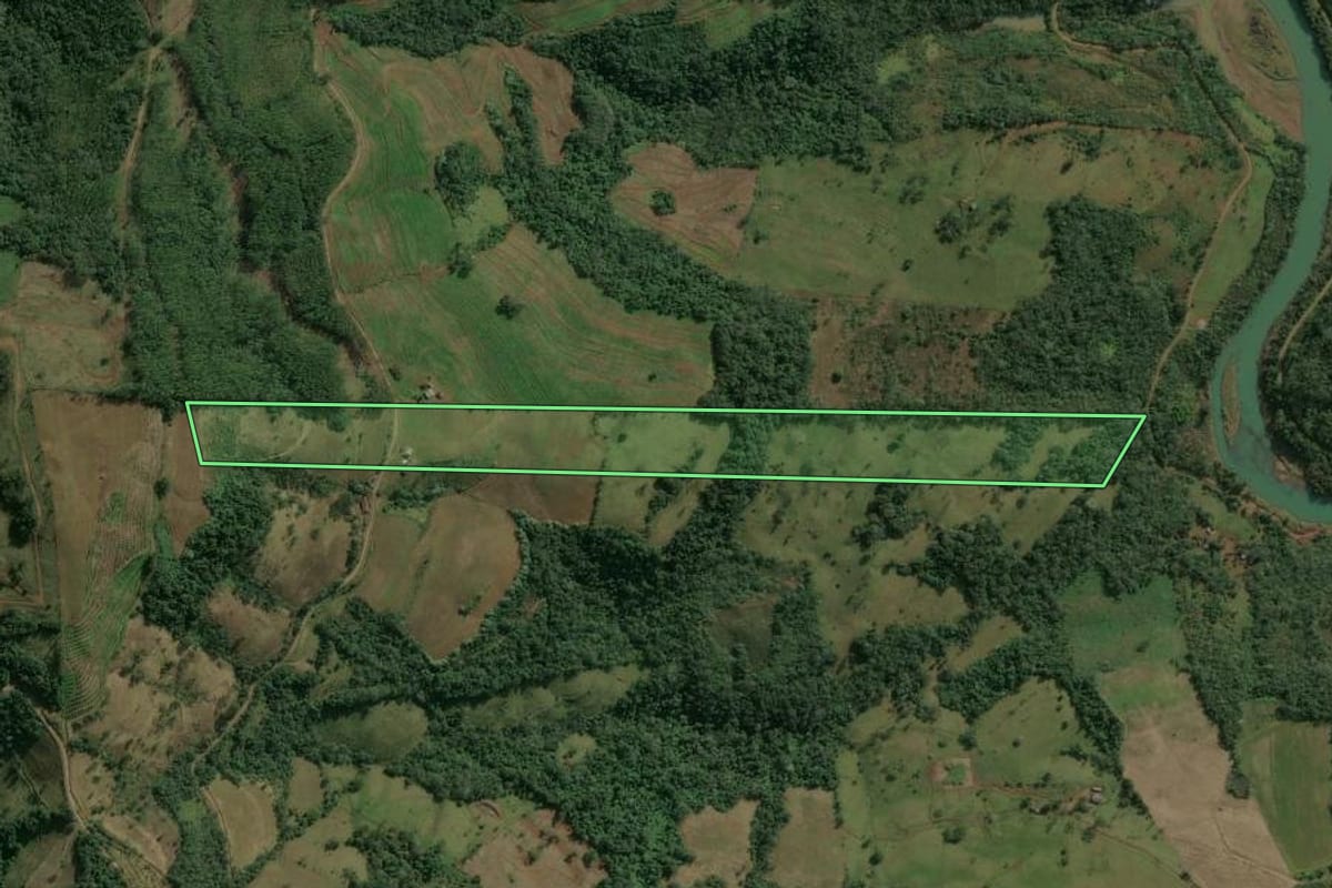 Imagem de satélite do imóvel rural em Erval Grande (RS), com o contorno declarado no CAR desenhado por cima.