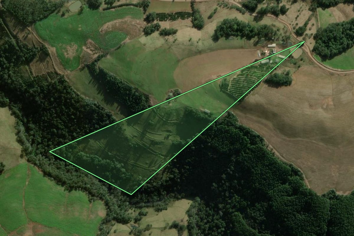 Imagem de satélite do imóvel rural em Erval Grande (RS), com o contorno declarado no CAR desenhado por cima.