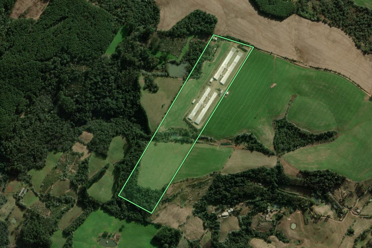 Imagem de satélite do imóvel rural em Erval Grande (RS), com o contorno declarado no CAR desenhado por cima.