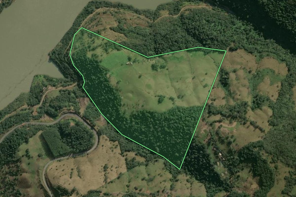 Imagem de satélite do imóvel rural em Erval Grande (RS), com o contorno declarado no CAR desenhado por cima.