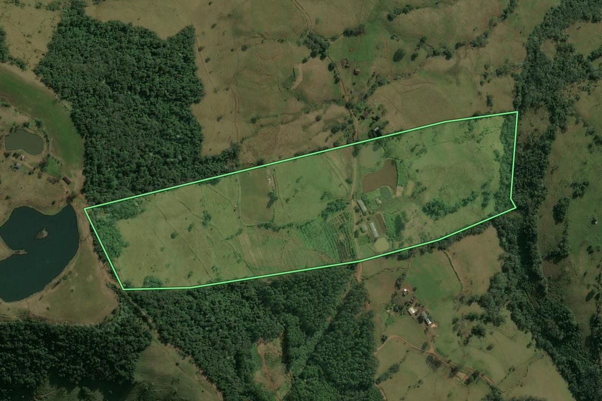 Imagem de satélite do imóvel rural em Erval Grande (RS), com o contorno declarado no CAR desenhado por cima.