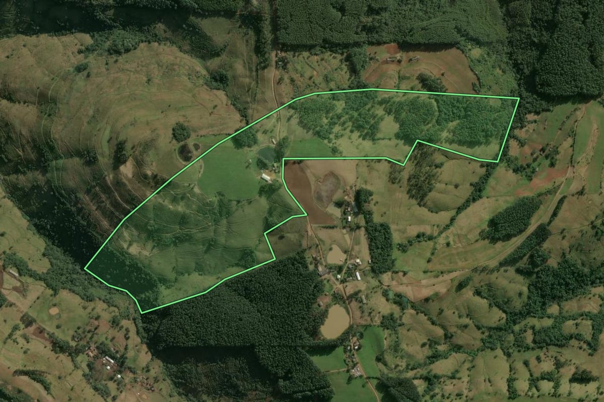 Imagem de satélite do imóvel rural em Erval Grande (RS), com o contorno declarado no CAR desenhado por cima.