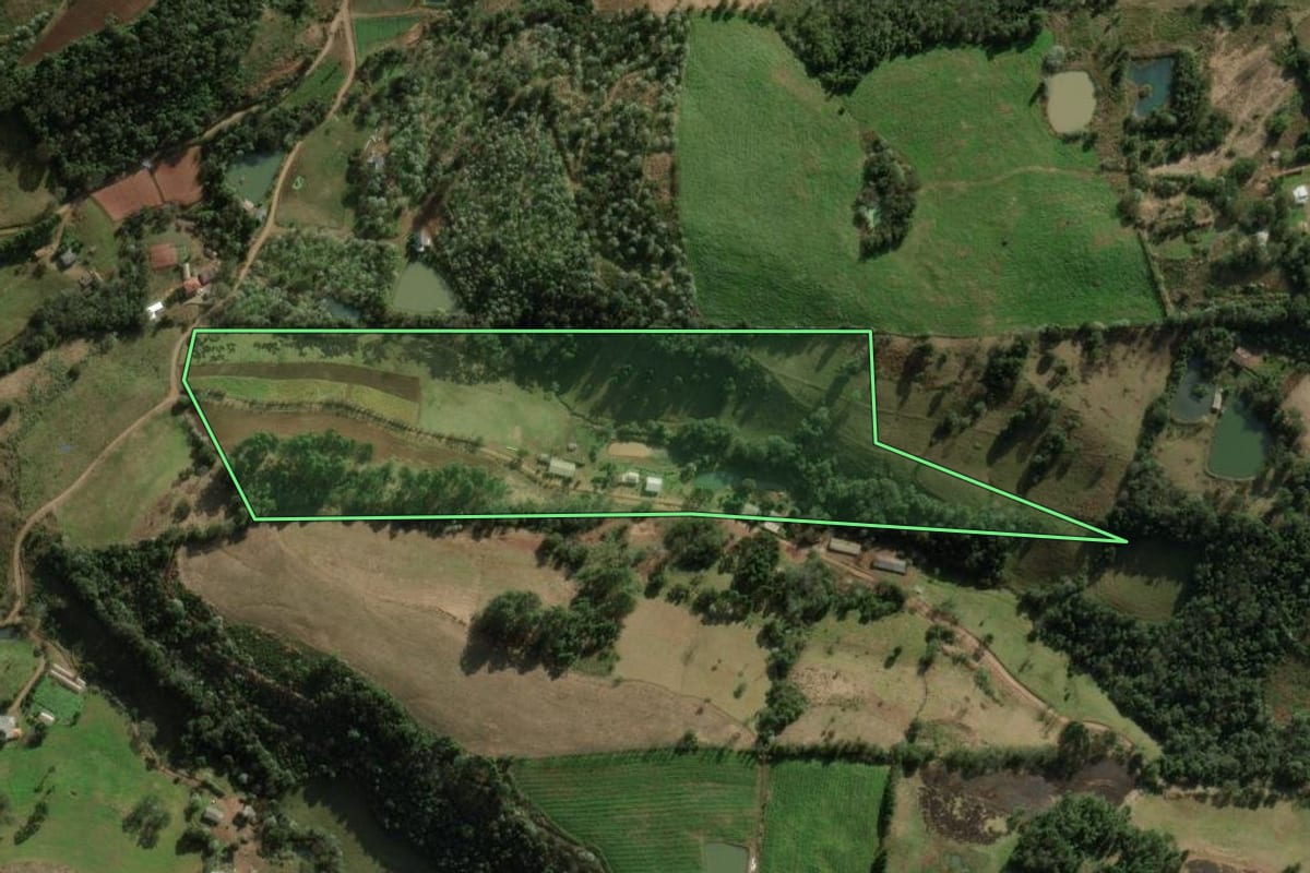 Imagem de satélite do imóvel rural em Erval Grande (RS), com o contorno declarado no CAR desenhado por cima.