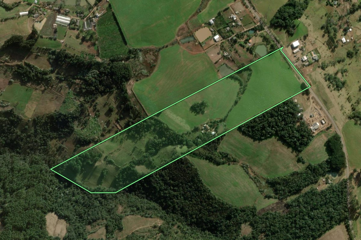 Imagem de satélite do imóvel rural em Erval Grande (RS), com o contorno declarado no CAR desenhado por cima.