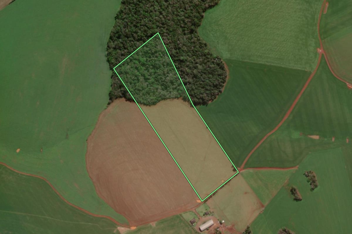 Imagem de satélite do imóvel rural em Erval Seco (RS), com o contorno declarado no CAR desenhado por cima.