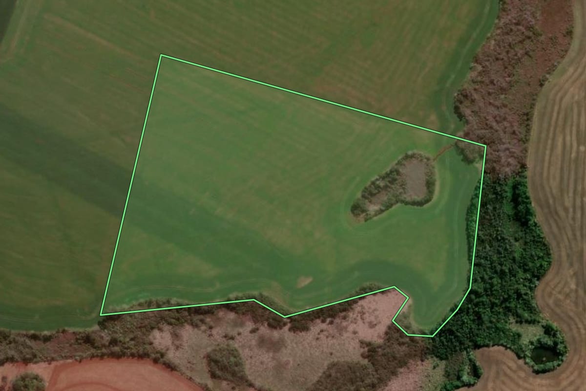 Imagem de satélite do imóvel rural em Erval Seco (RS), com o contorno declarado no CAR desenhado por cima.