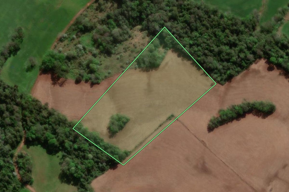 Imagem de satélite do imóvel rural em Erval Seco (RS), com o contorno declarado no CAR desenhado por cima.