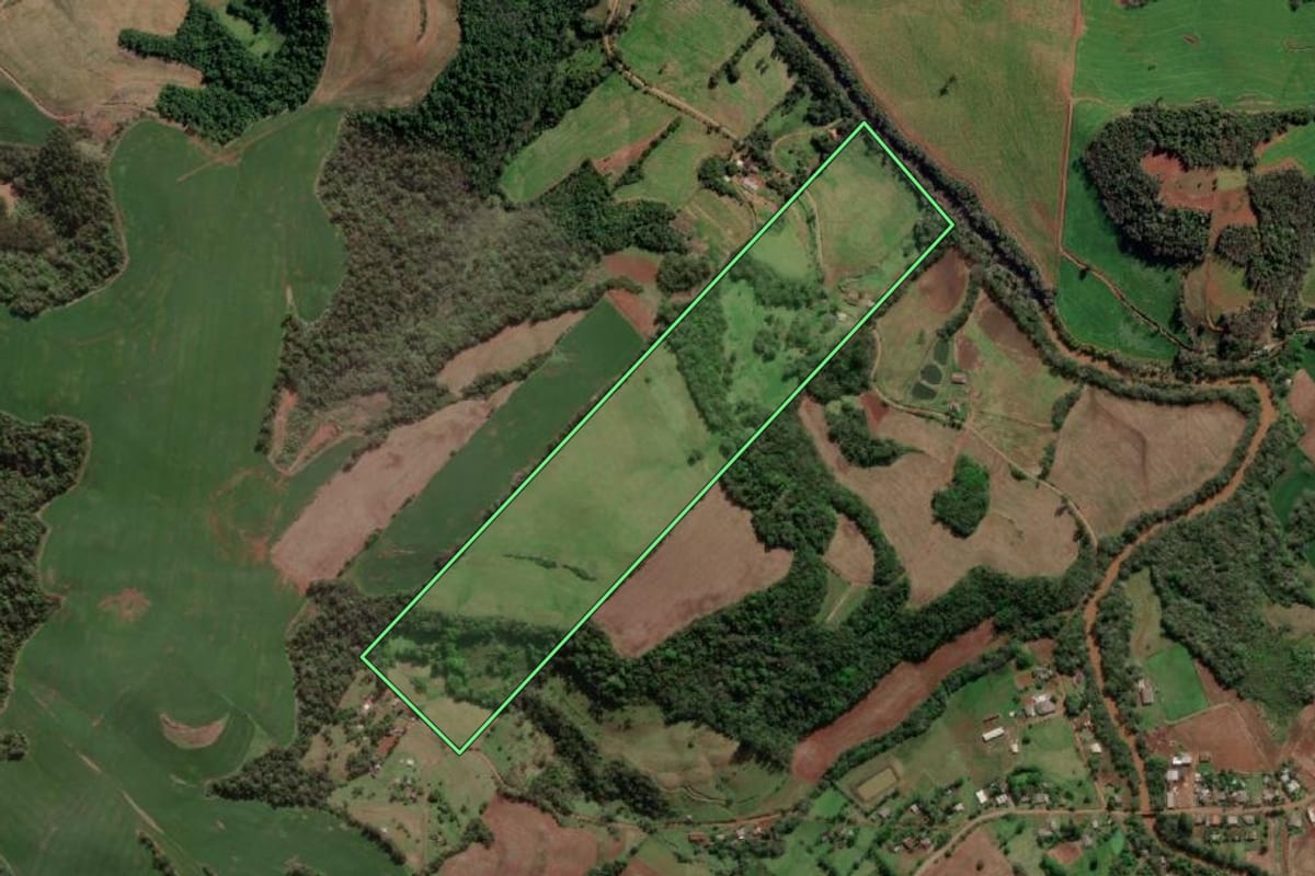 Imagem de satélite do imóvel rural em Erval Seco (RS), com o contorno declarado no CAR desenhado por cima.