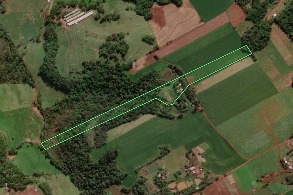Imagem de satélite do imóvel rural em Erval Seco (RS), com o contorno declarado no CAR desenhado por cima.
