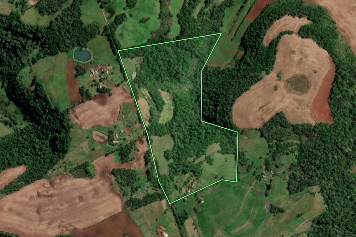 Imagem de satélite do imóvel rural em Erval Seco (RS), com o contorno declarado no CAR desenhado por cima.