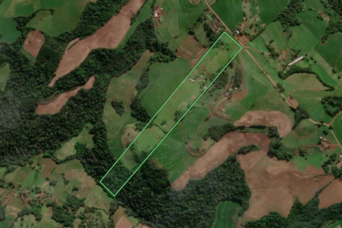 Imagem de satélite do imóvel rural em Erval Seco (RS), com o contorno declarado no CAR desenhado por cima.