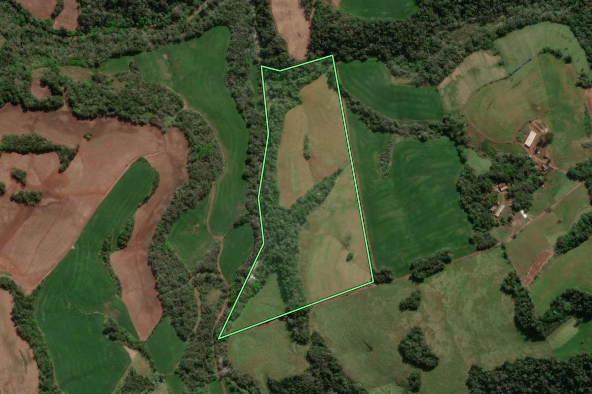 Imagem de satélite do imóvel rural em Erval Seco (RS), com o contorno declarado no CAR desenhado por cima.