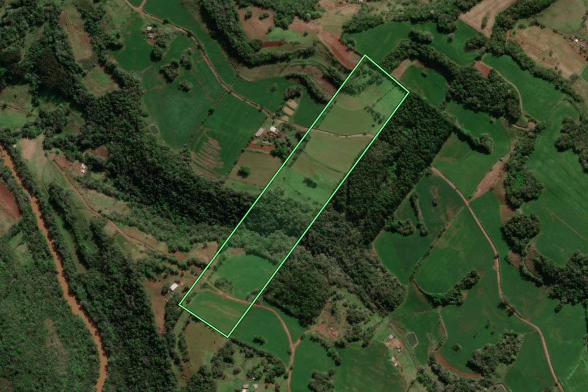 Imagem de satélite do imóvel rural em Erval Seco (RS), com o contorno declarado no CAR desenhado por cima.