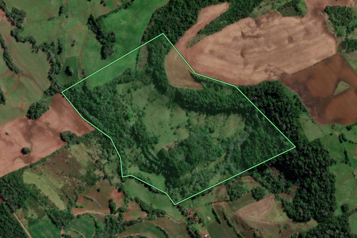 Imagem de satélite do imóvel rural em Erval Seco (RS), com o contorno declarado no CAR desenhado por cima.