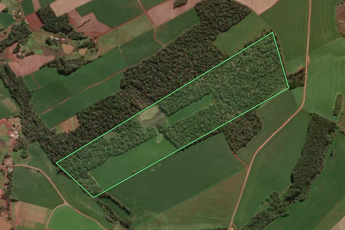 Imagem de satélite do imóvel rural em Erval Seco (RS), com o contorno declarado no CAR desenhado por cima.