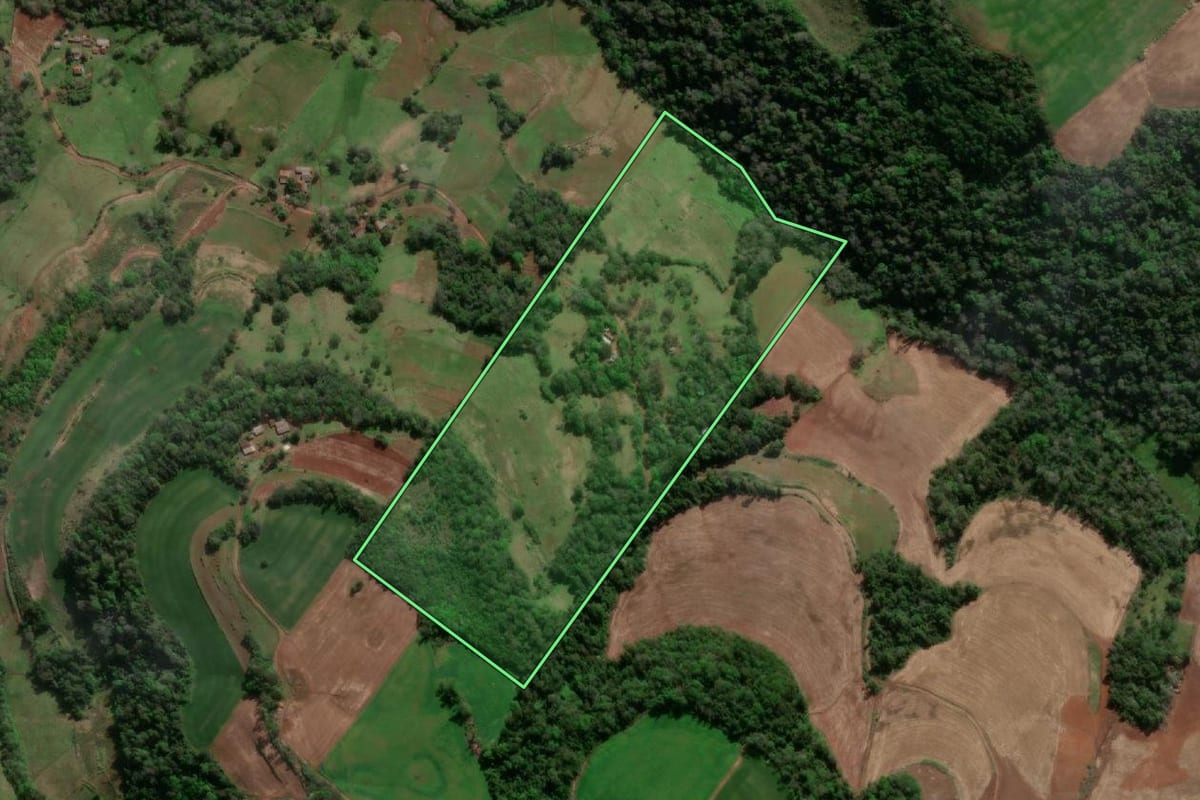 Imagem de satélite do imóvel rural em Erval Seco (RS), com o contorno declarado no CAR desenhado por cima.