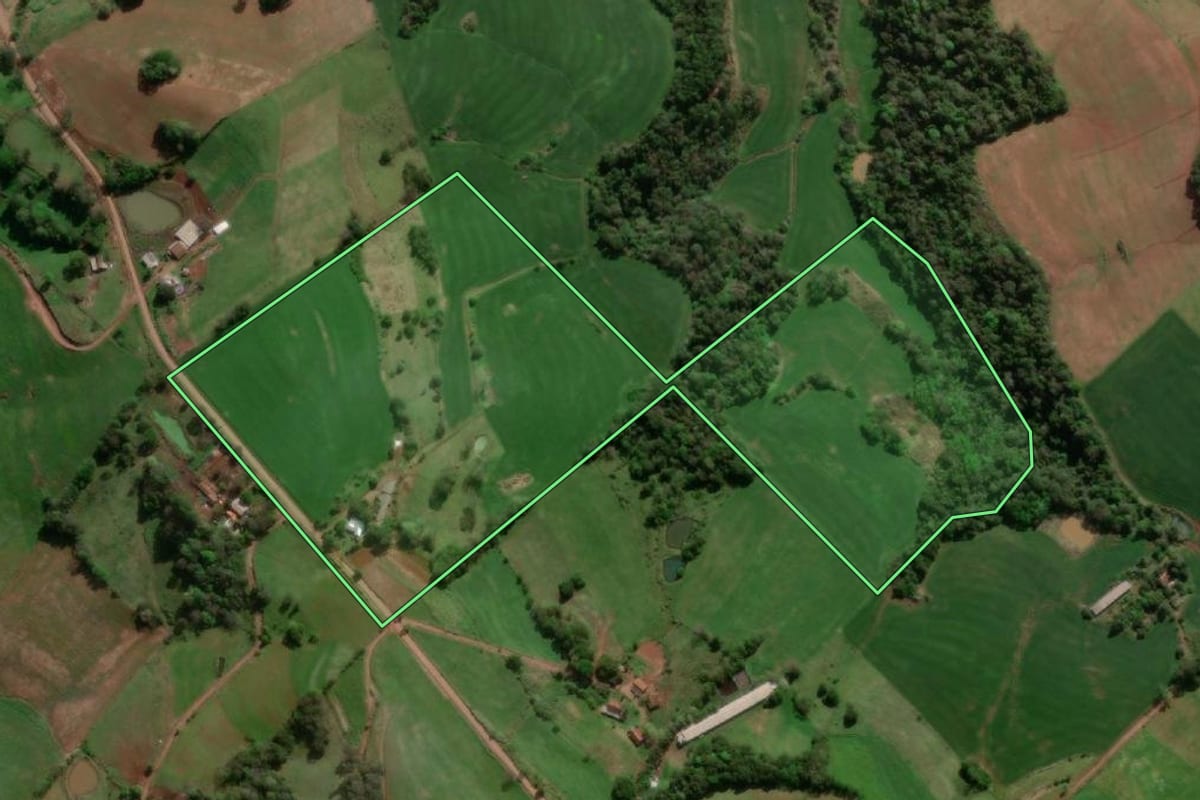Imagem de satélite do imóvel rural em Erval Seco (RS), com o contorno declarado no CAR desenhado por cima.