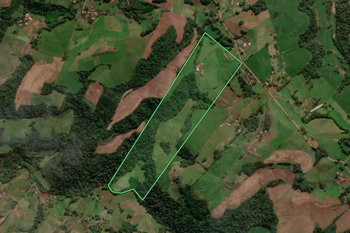 Imagem de satélite do imóvel rural em Erval Seco (RS), com o contorno declarado no CAR desenhado por cima.