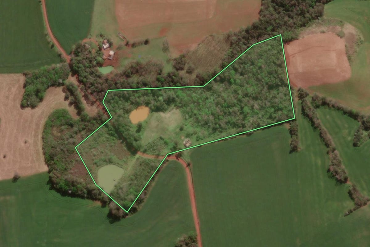 Imagem de satélite do imóvel rural em Erval Seco (RS), com o contorno declarado no CAR desenhado por cima.